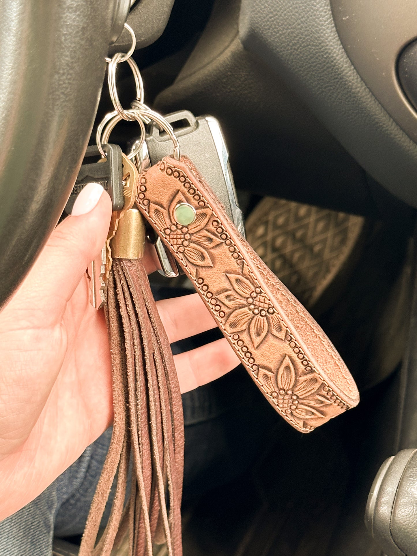 Sunflower & Dots Key Fob Keychain