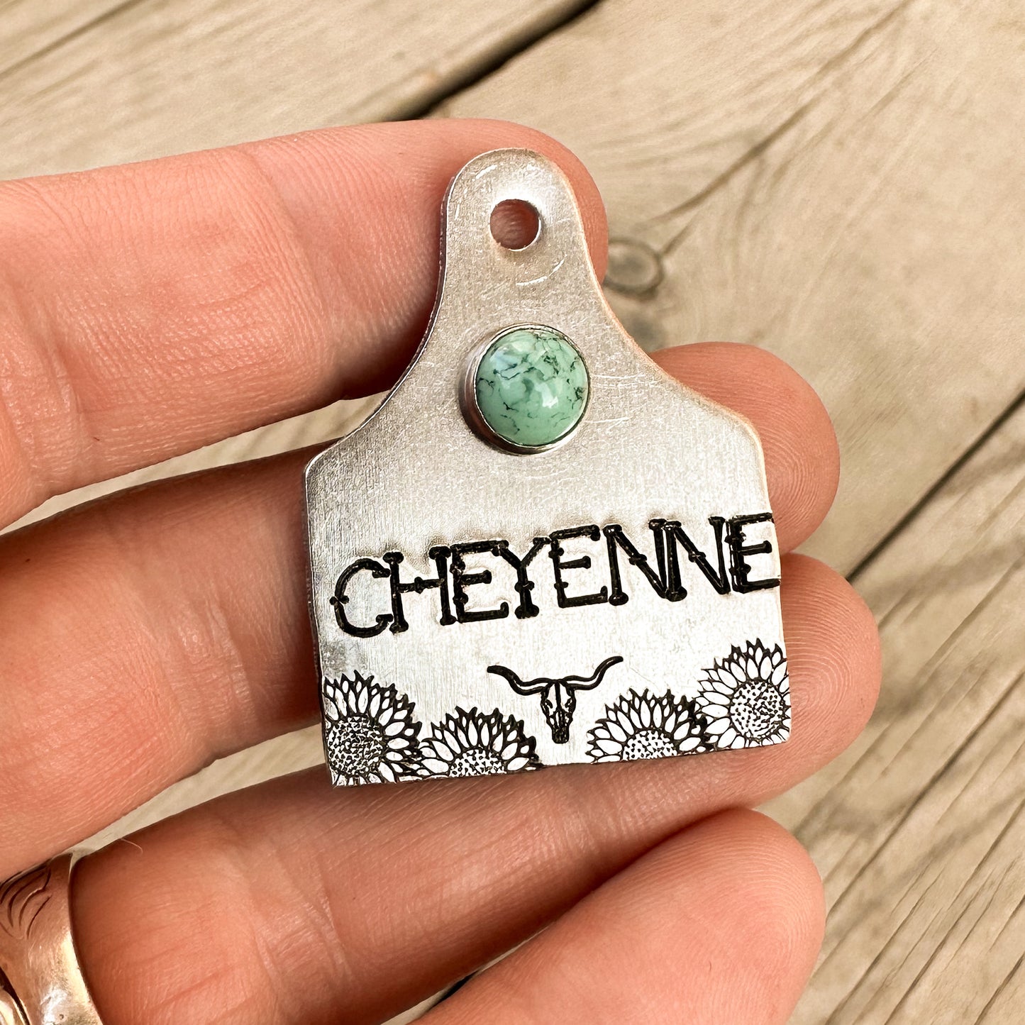 Longhorn Sunflower Cattle Tag Custom Pet ID Tag