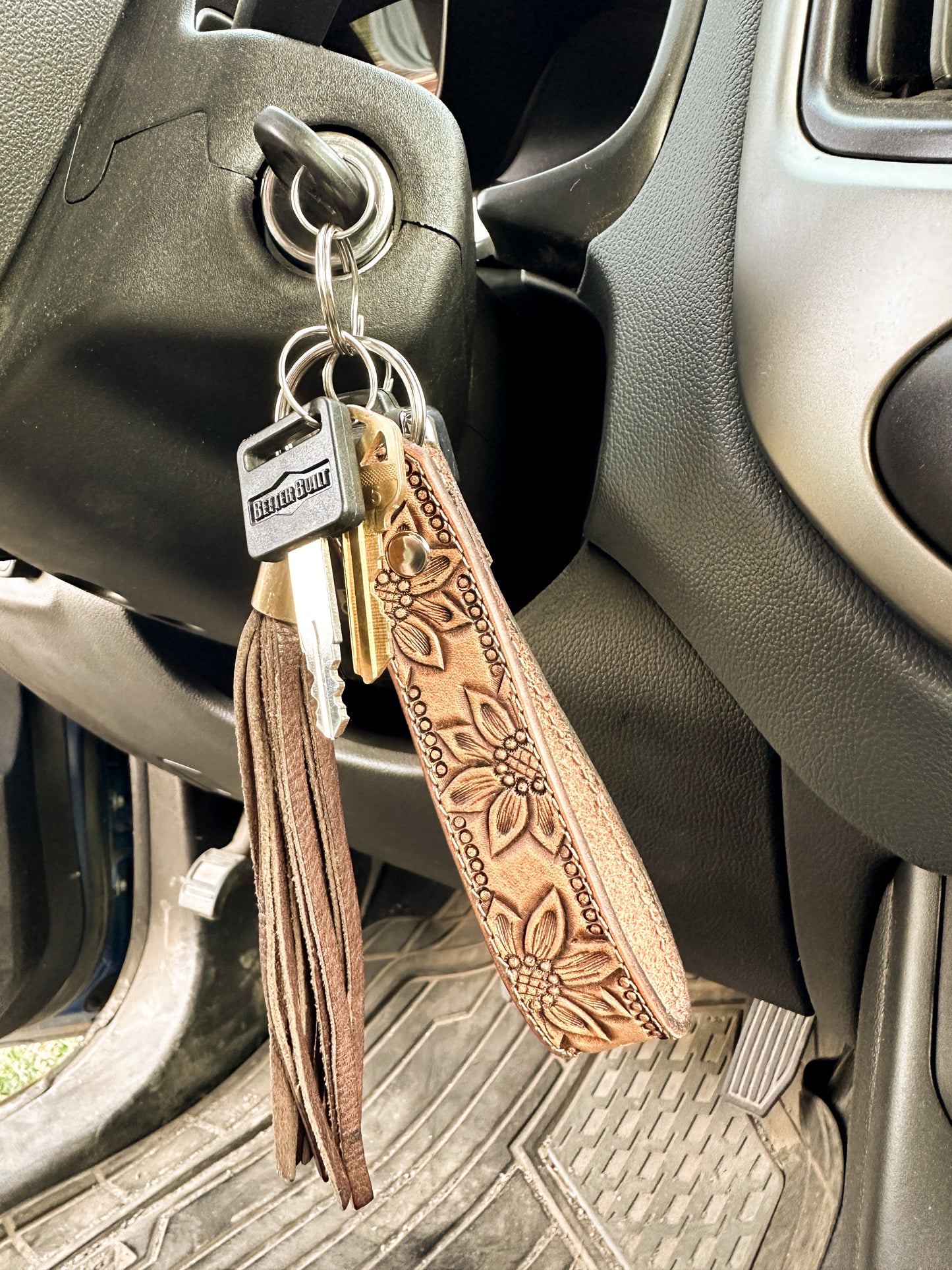 Sunflower & Dots Key Fob Keychain