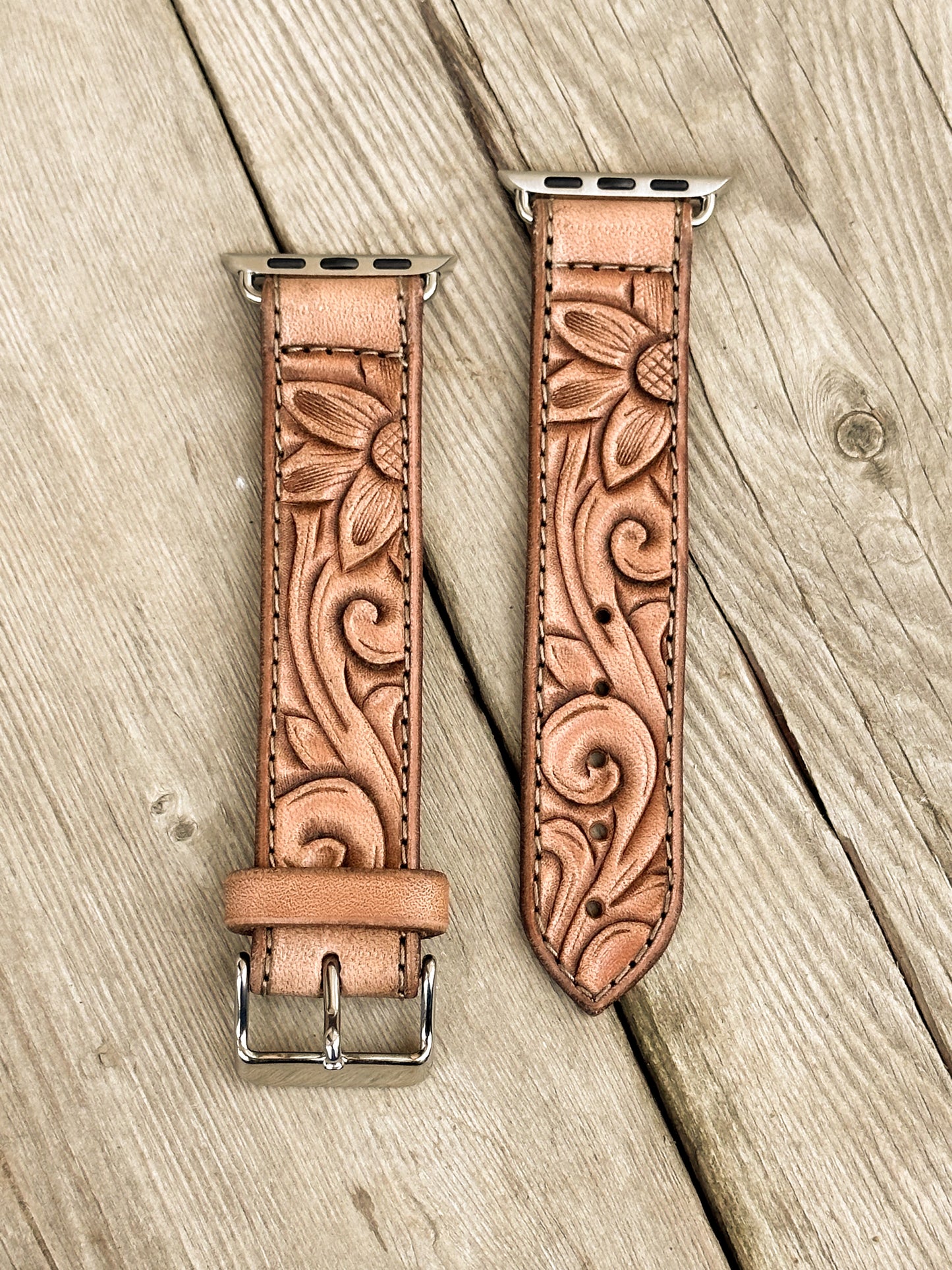 Sunflower & Scrollwork Leather Smart Watch Band