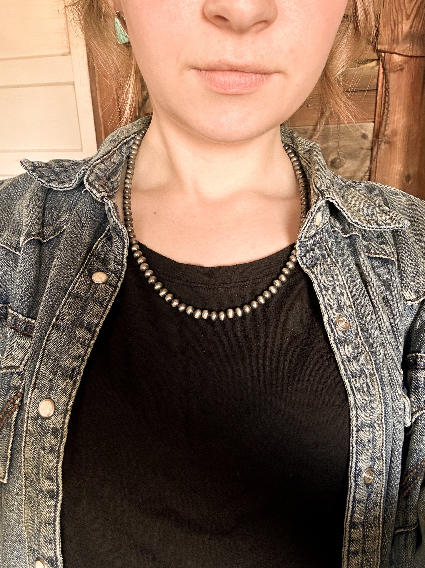 Faux Navajo Pearl Single Strand Necklace - 6mm