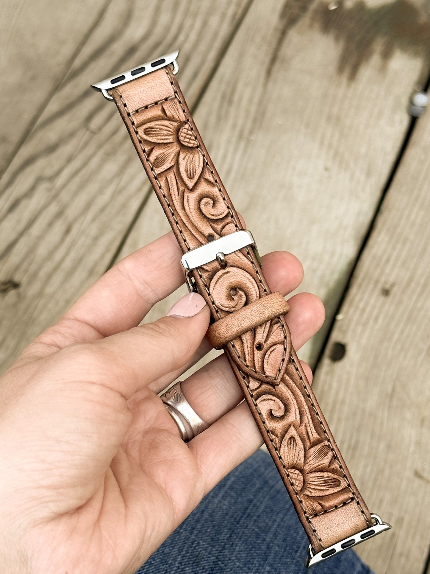 Sunflower & Scrollwork Leather Smart Watch Band