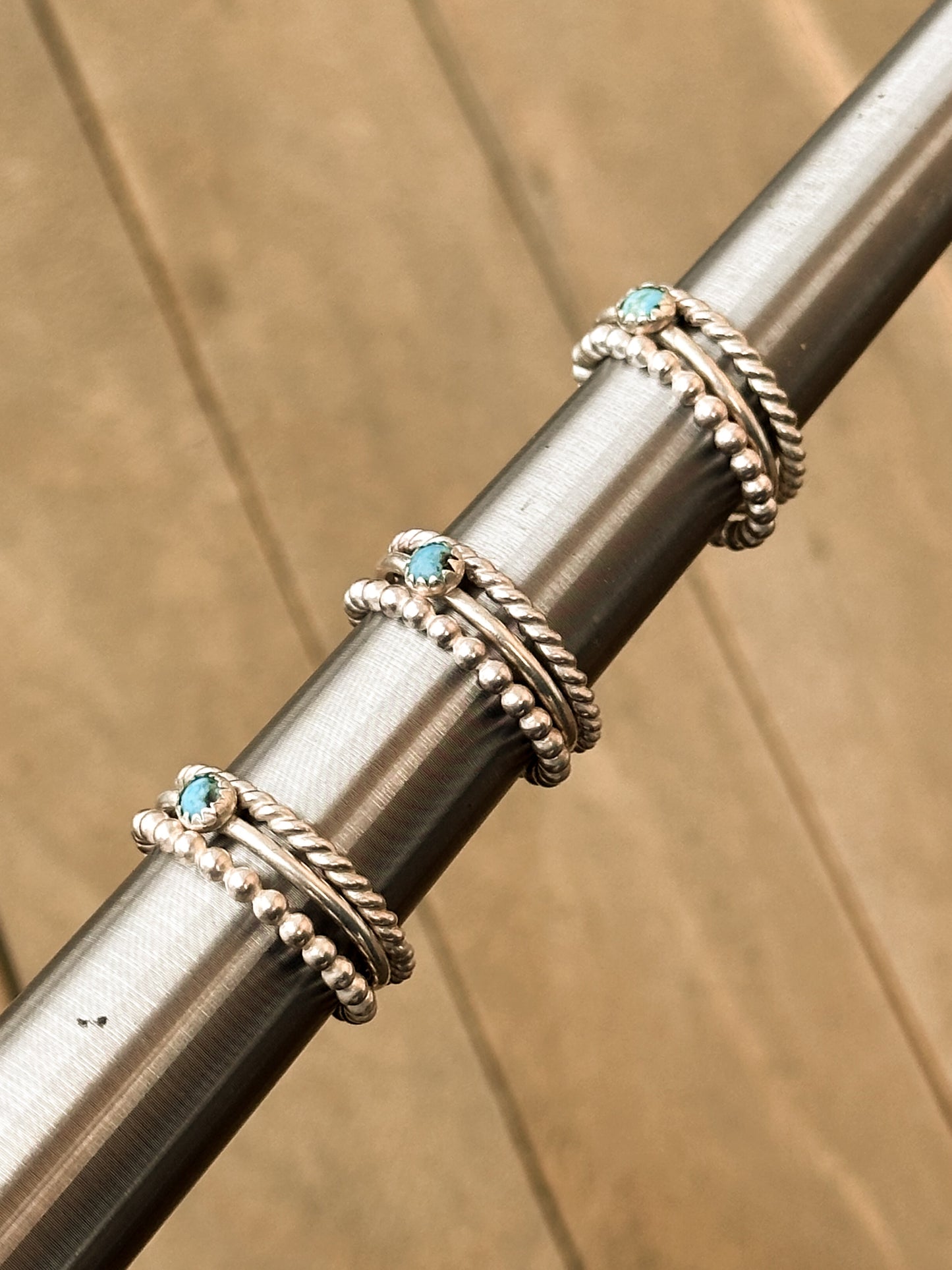 Sterling Silver Stacking Rings - Set of 3 with Turquoise