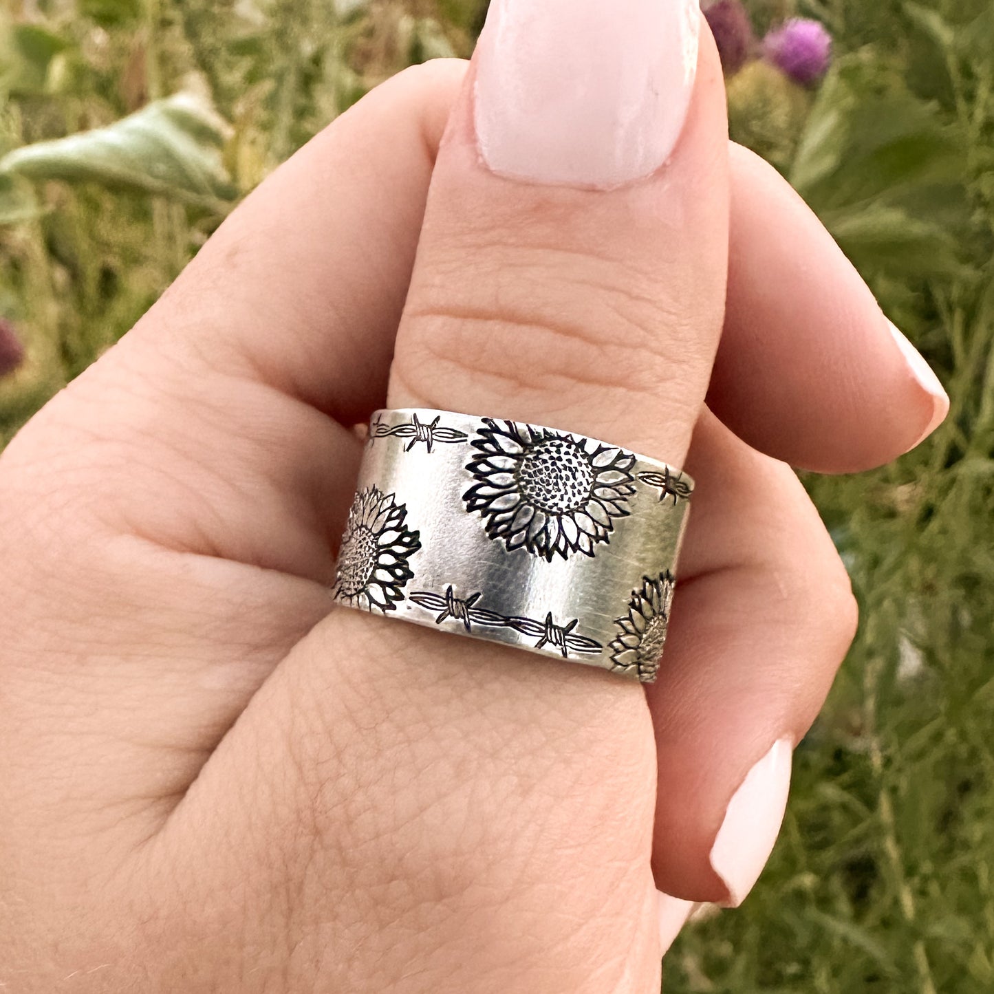 Sunflowers & Barbed Wire Ring