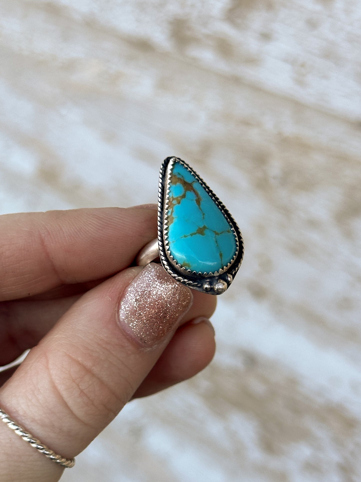 Kingman Turquoise & Sterling Silver Teardrop Statement Ring