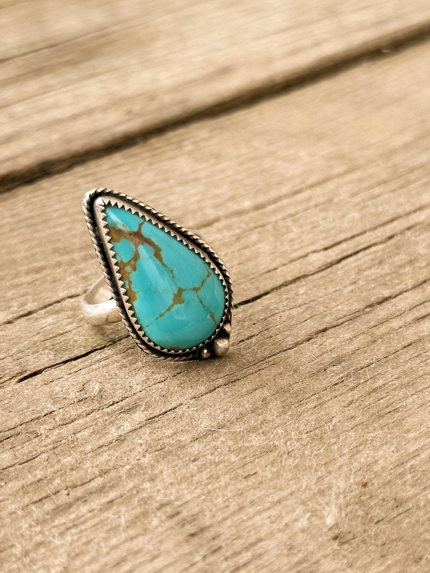 Kingman Turquoise & Sterling Silver Teardrop Statement Ring