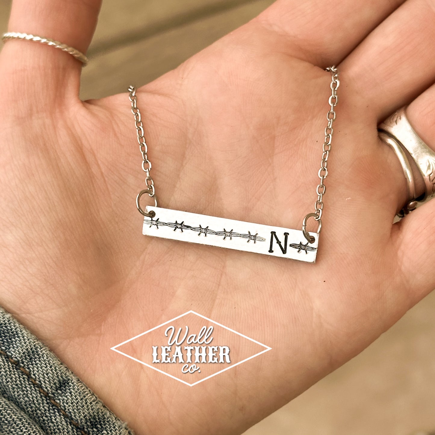 Barbed Wire Initial Bar Necklace