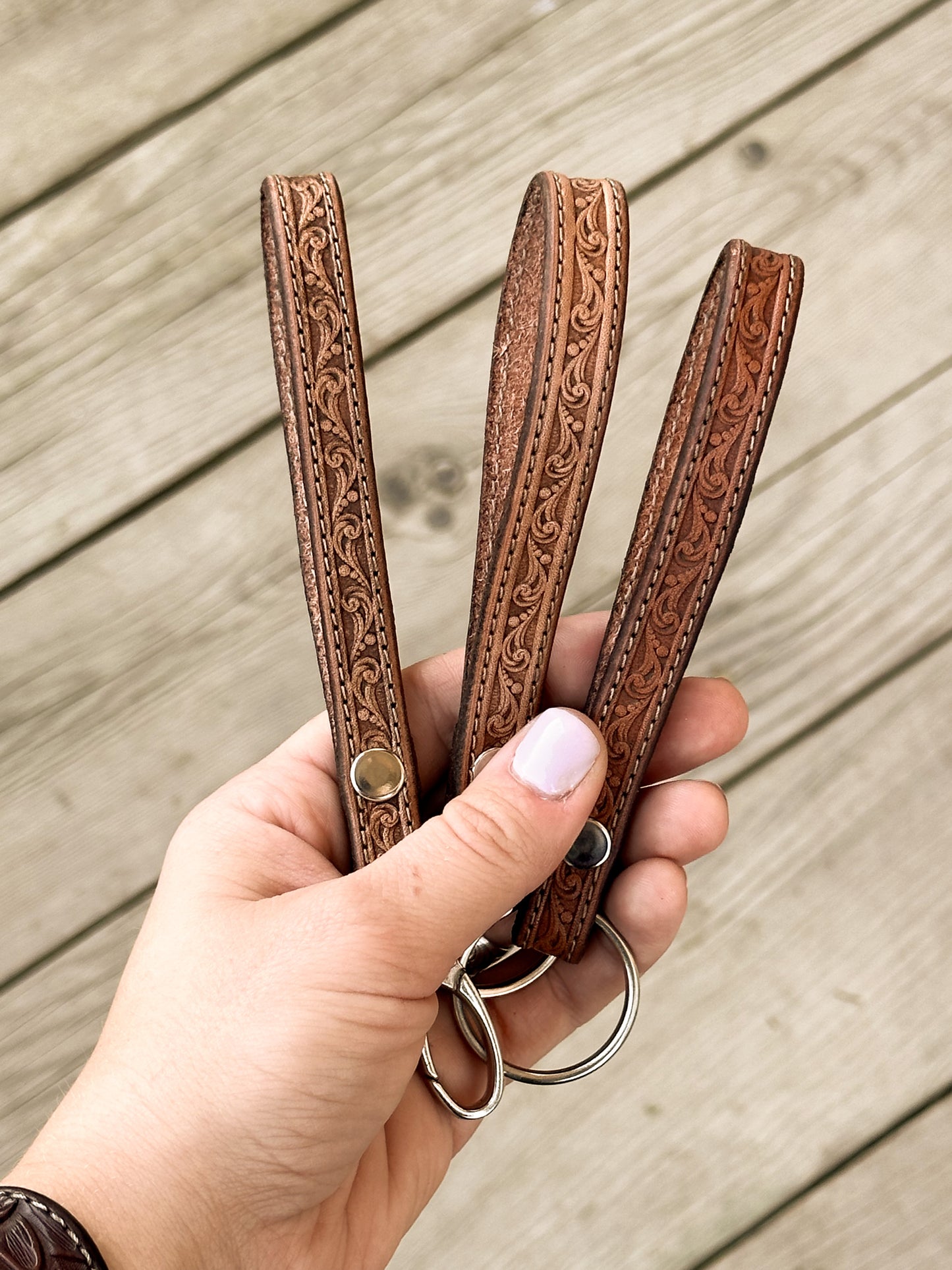 Simple Stamped Leather Scrollwork Keychain