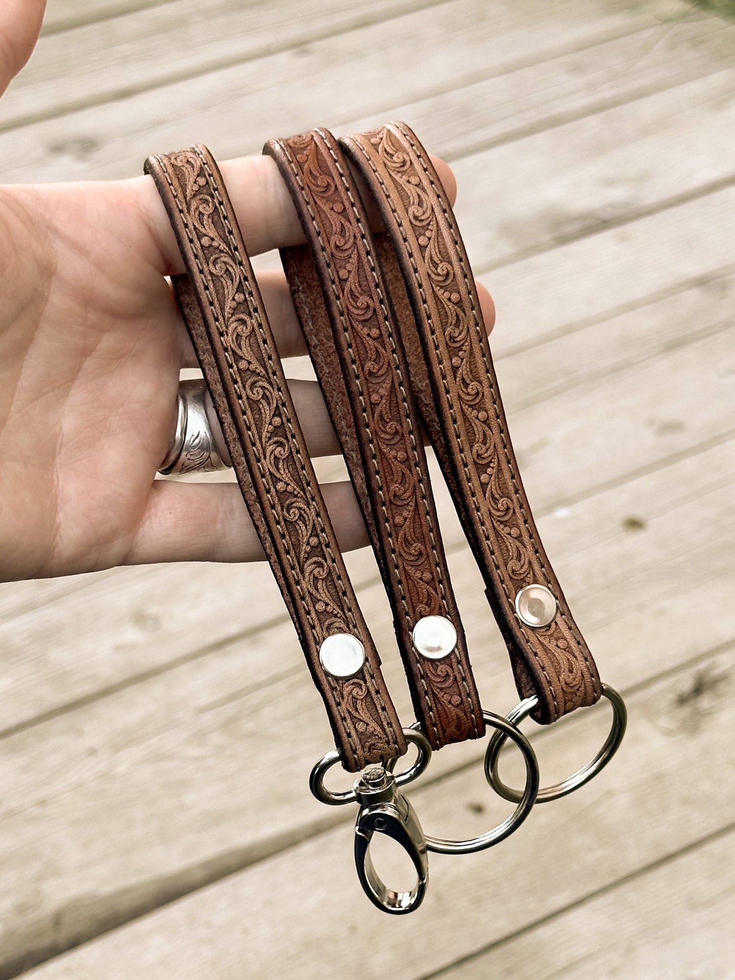 Simple Stamped Leather Scrollwork Keychain