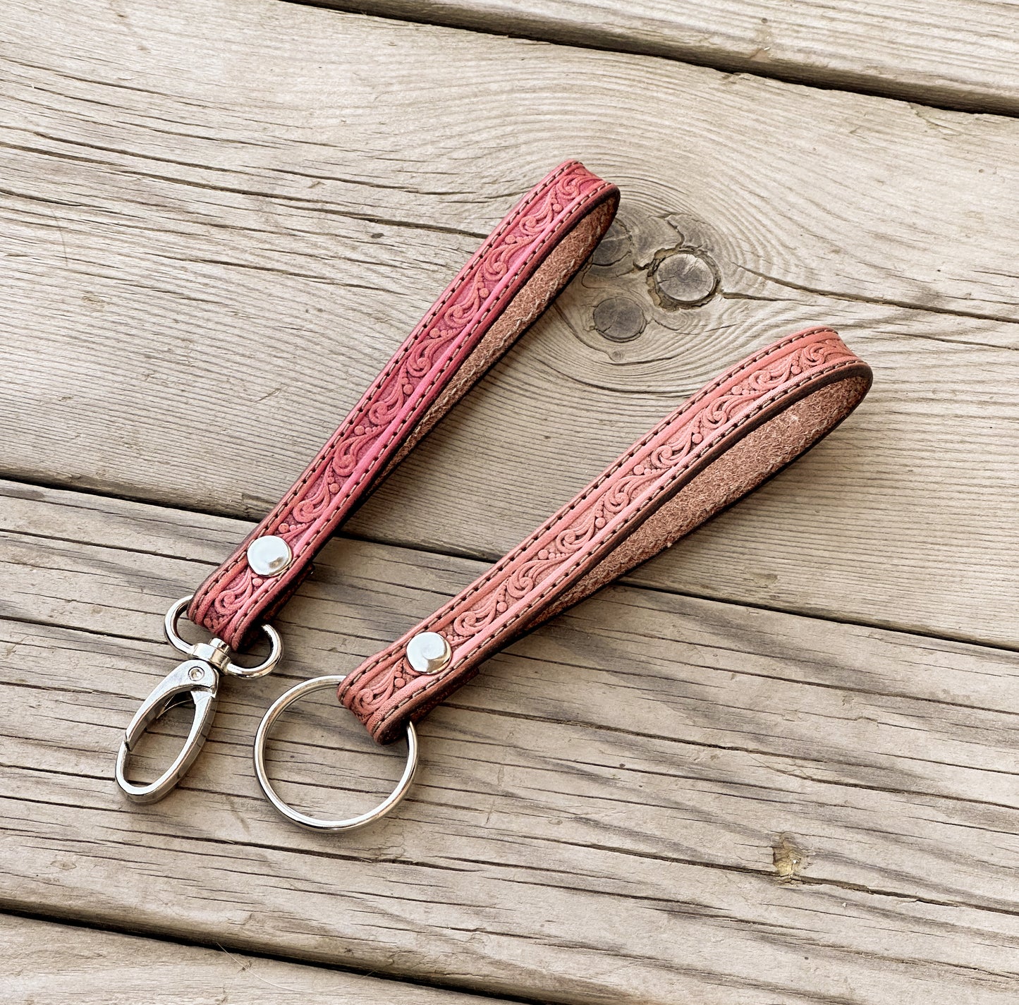 Simple Stamped Leather Scrollwork Keychain