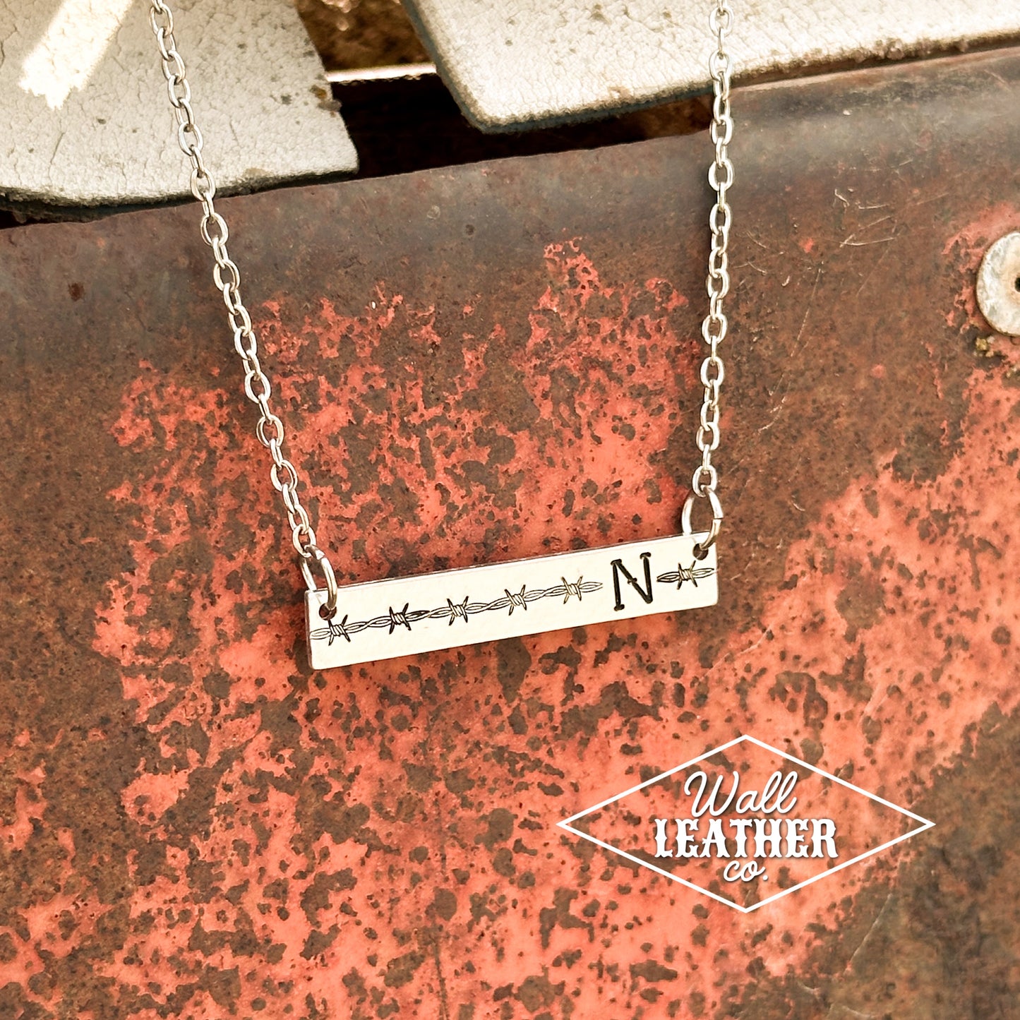 Barbed Wire Initial Bar Necklace