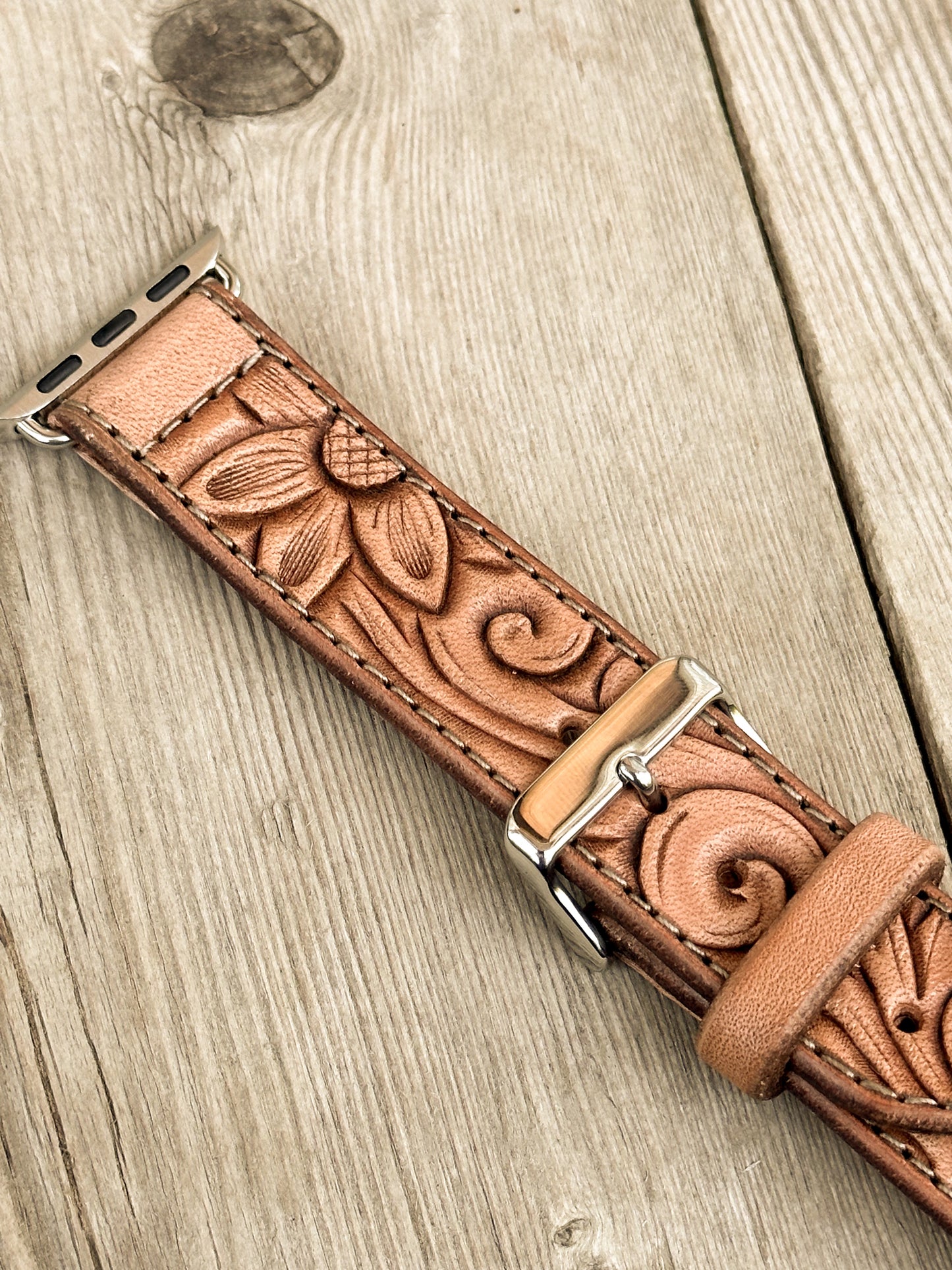 Sunflower & Scrollwork Leather Smart Watch Band