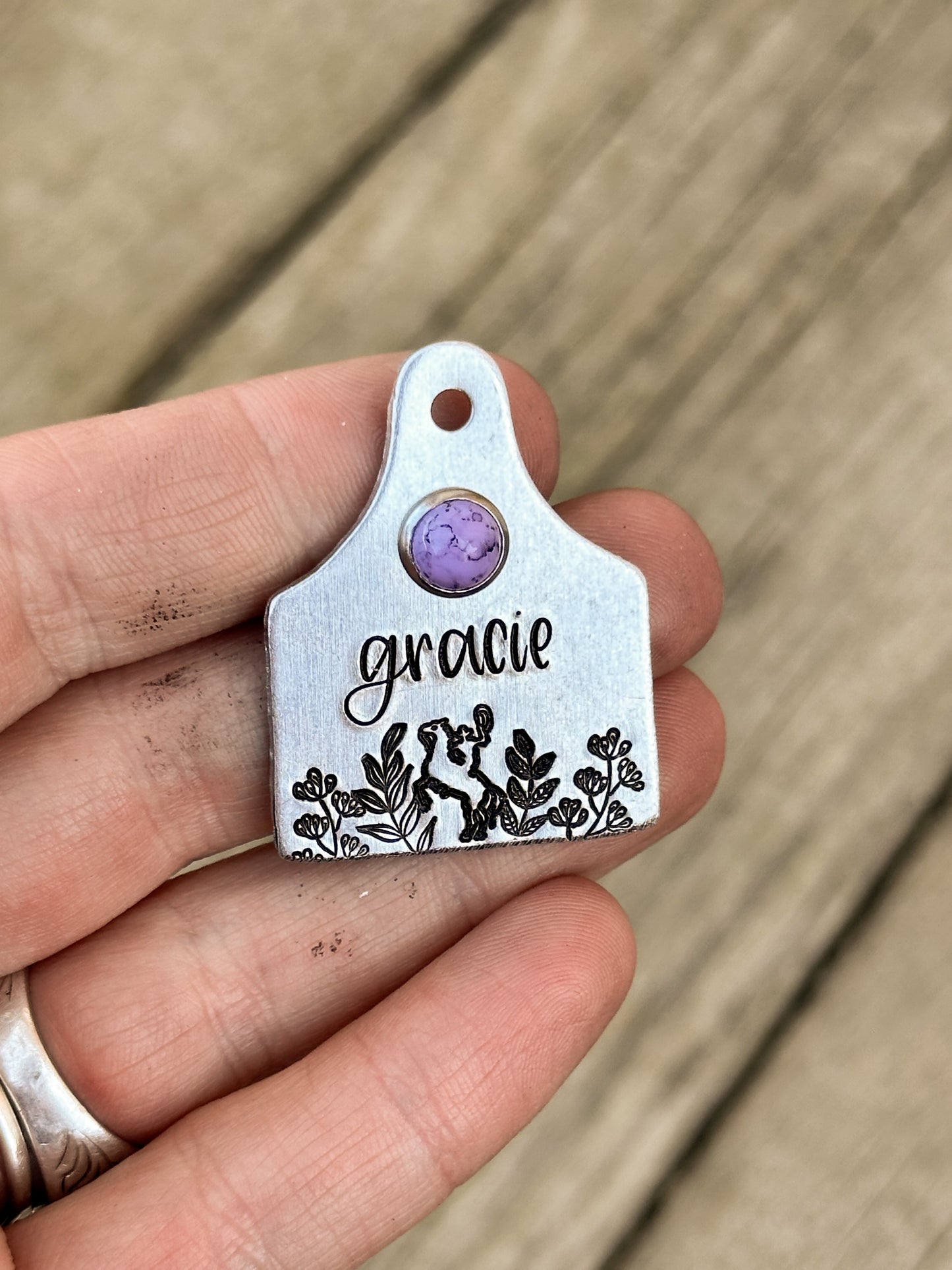 Floral Bucking Horse Cattle Tag Custom Pet ID Tag