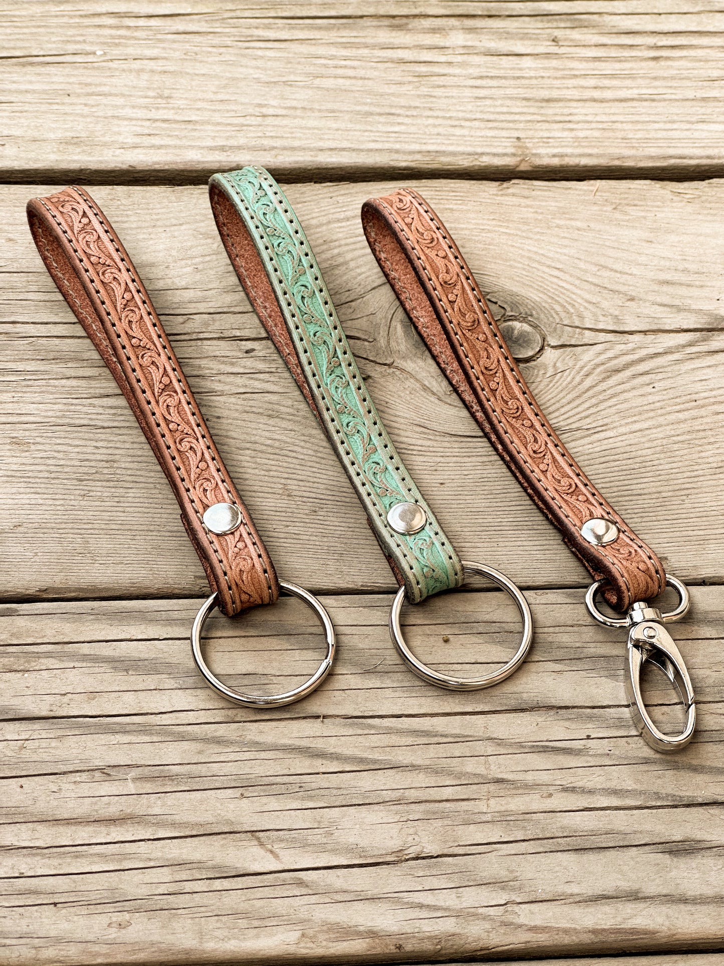 Simple Stamped Leather Scrollwork Keychain
