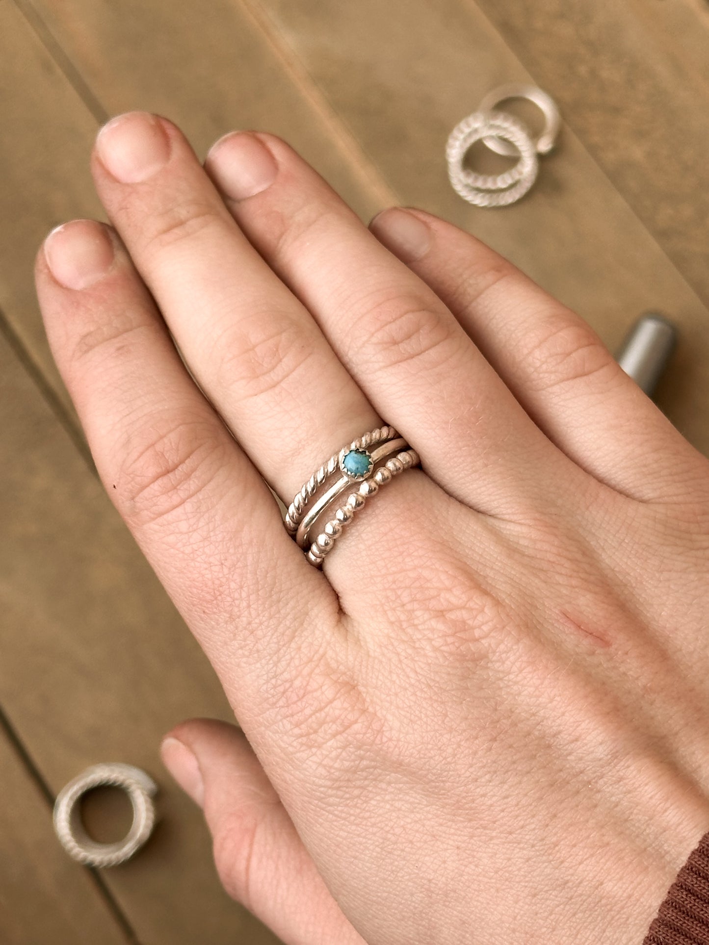 Sterling Silver Stacking Rings - Set of 3 with Turquoise