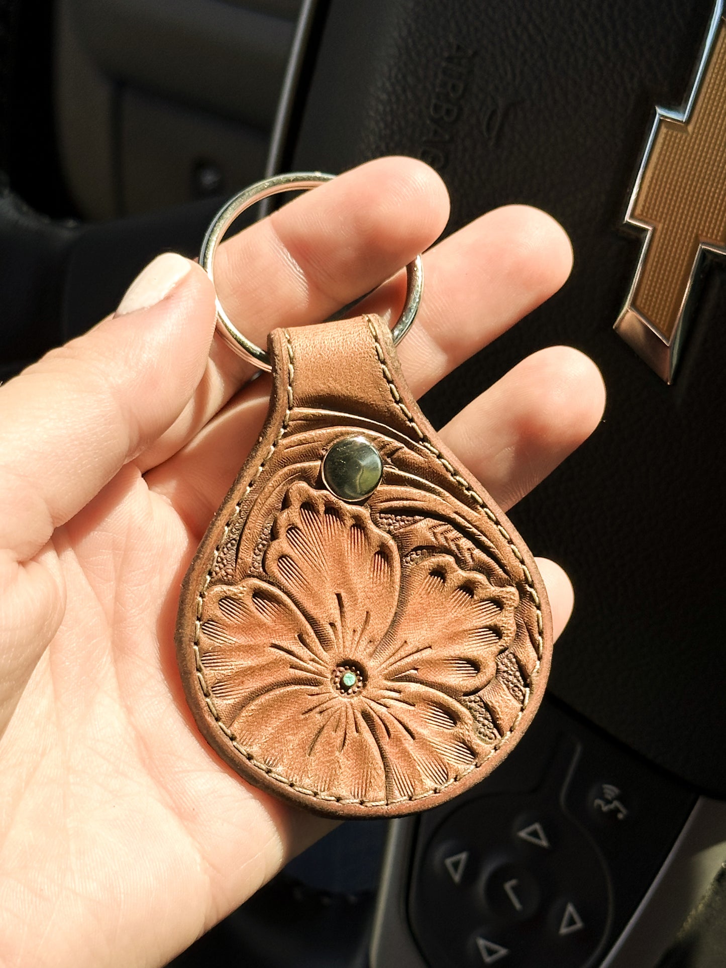 Flower & Scrollwork Round Keychain