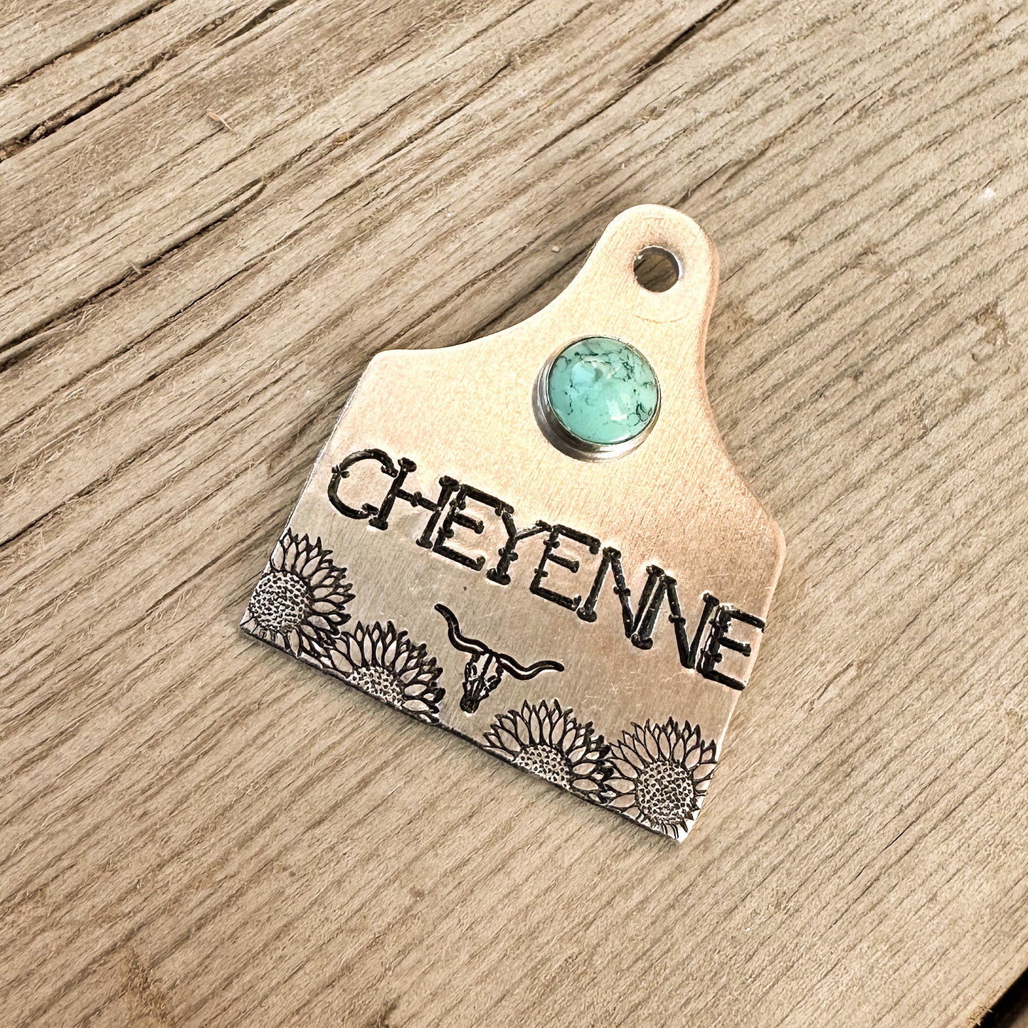 Longhorn Sunflower Cattle Tag Custom Pet ID Tag