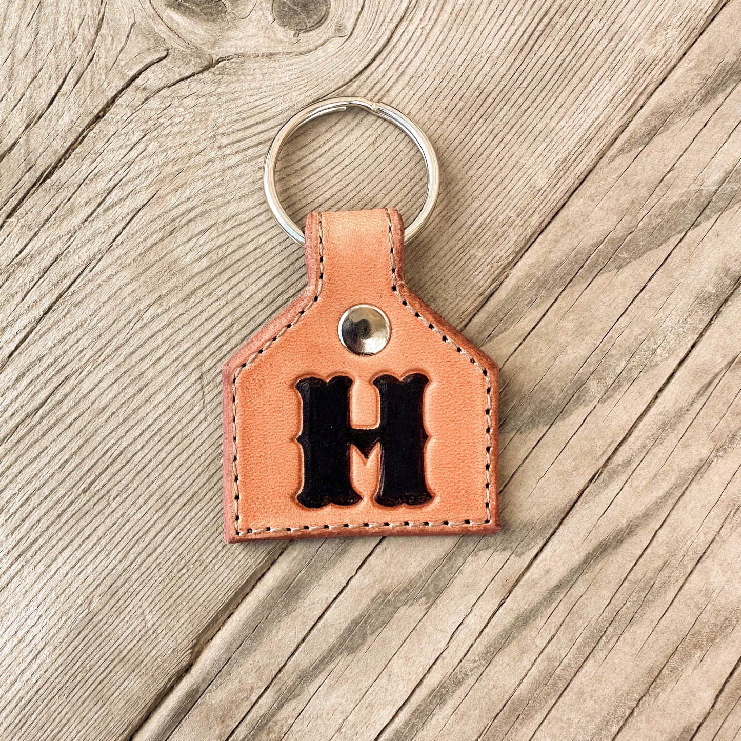Custom Initial Ear Tag Leather Keychain