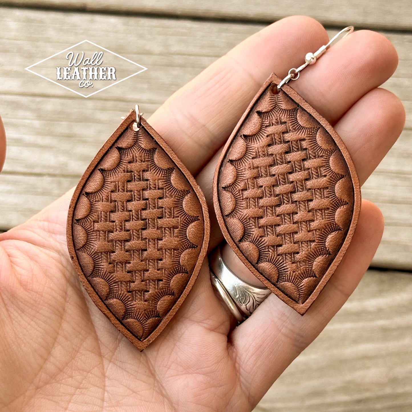 Basket Weave Leaf Leather Earrings