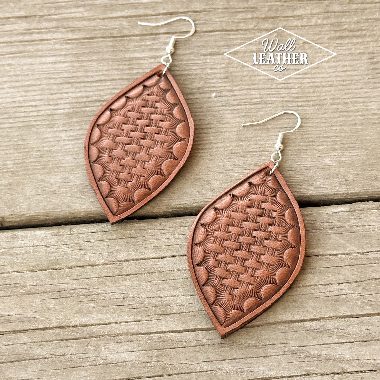 Basket Weave Leaf Leather Earrings