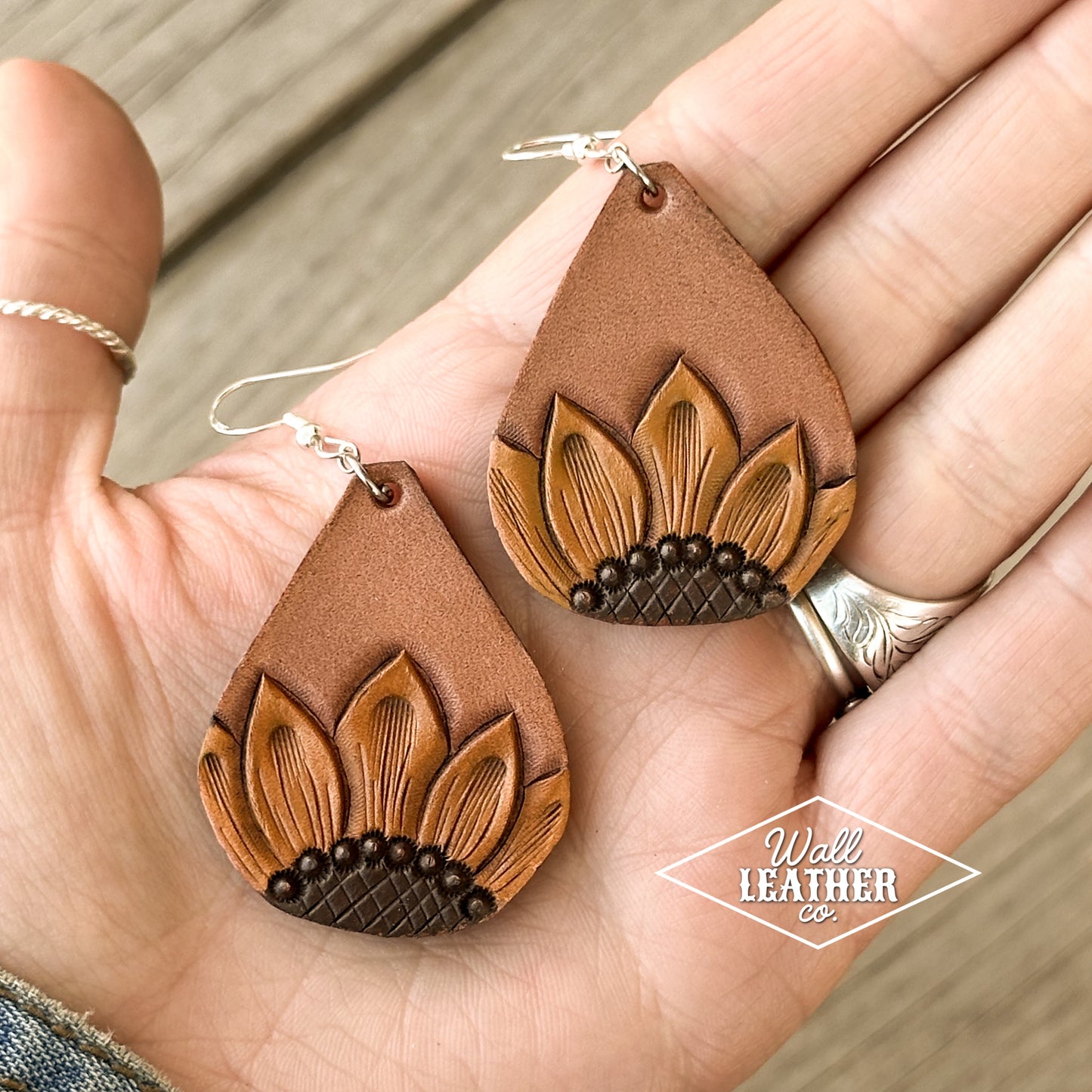 Sunflower Teardrop Painted Earrings