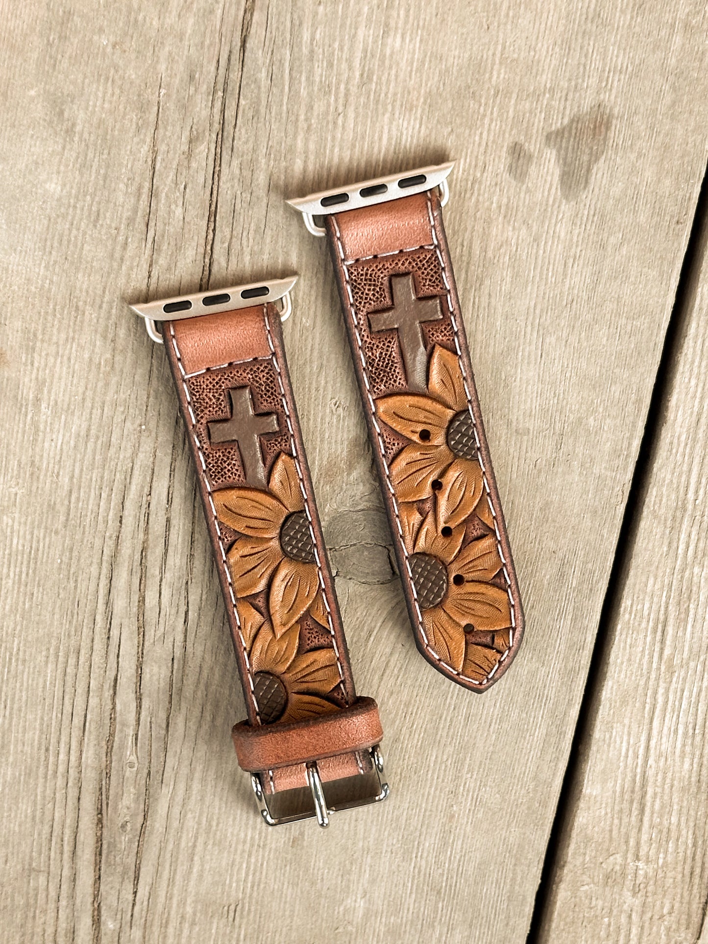Sunflowers & Cross Painted Leather Smart Watch Band
