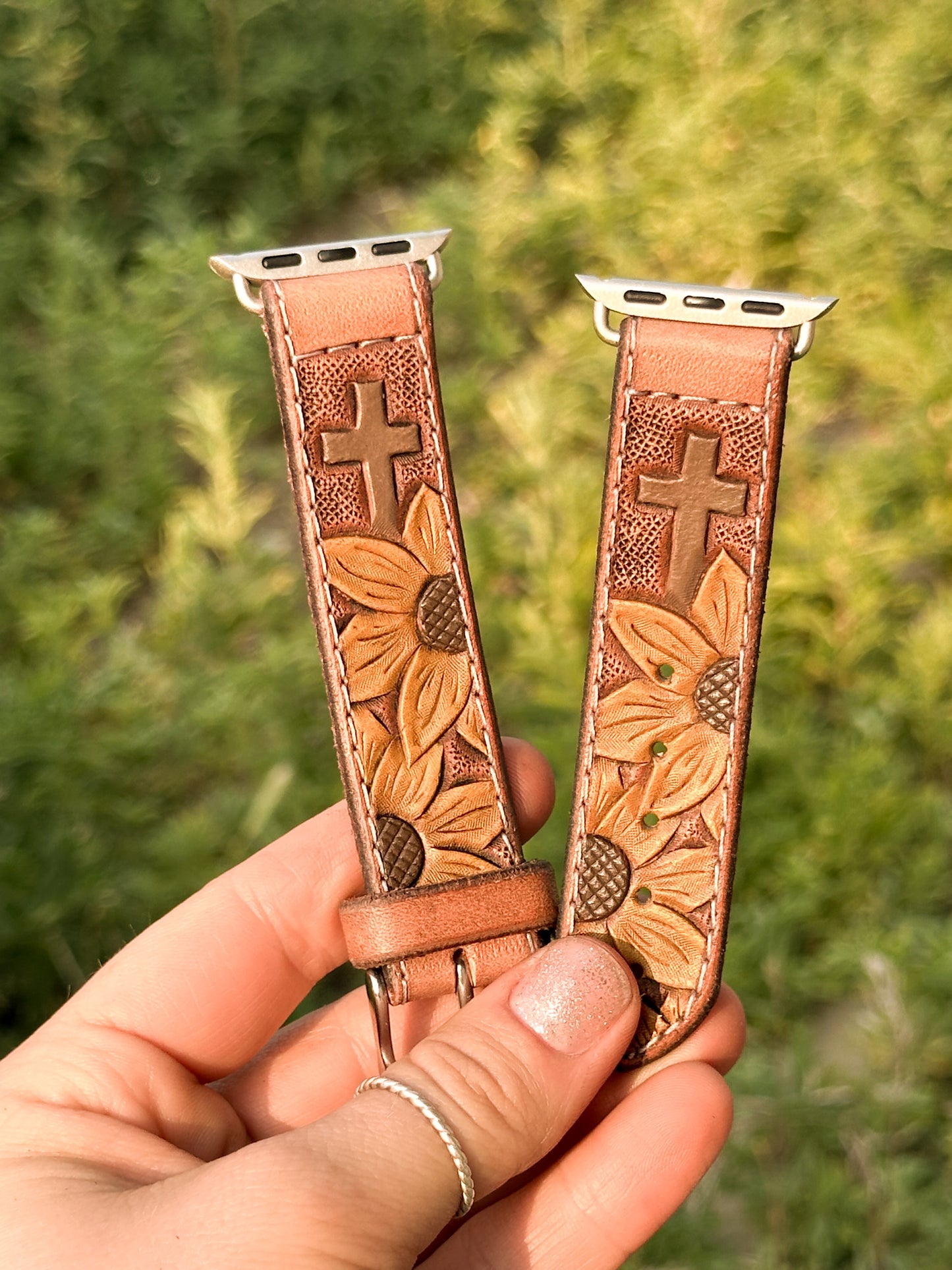 Sunflowers & Cross Painted Leather Smart Watch Band