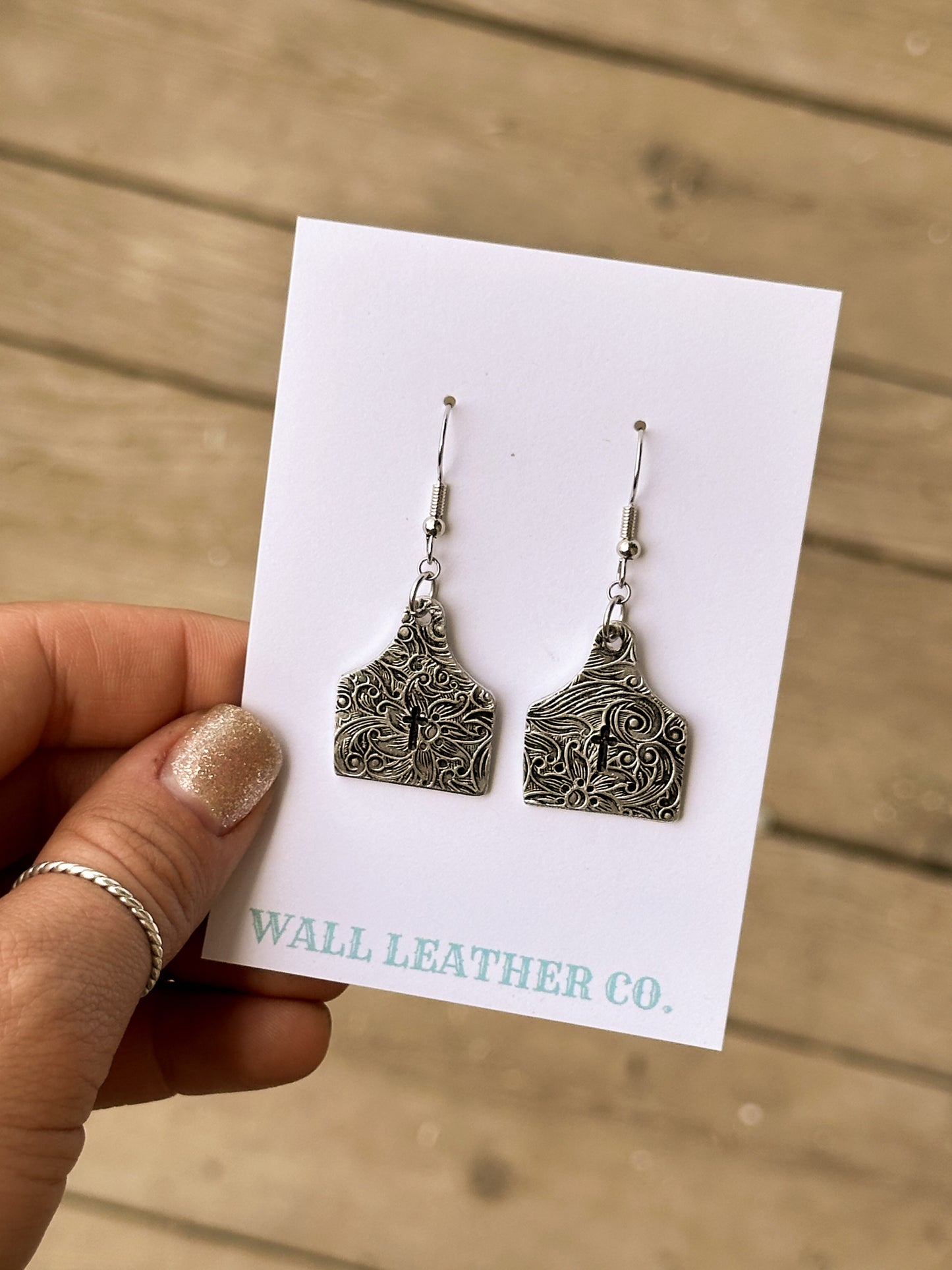 Cross & Paisley Print Cattle Tag Earrings