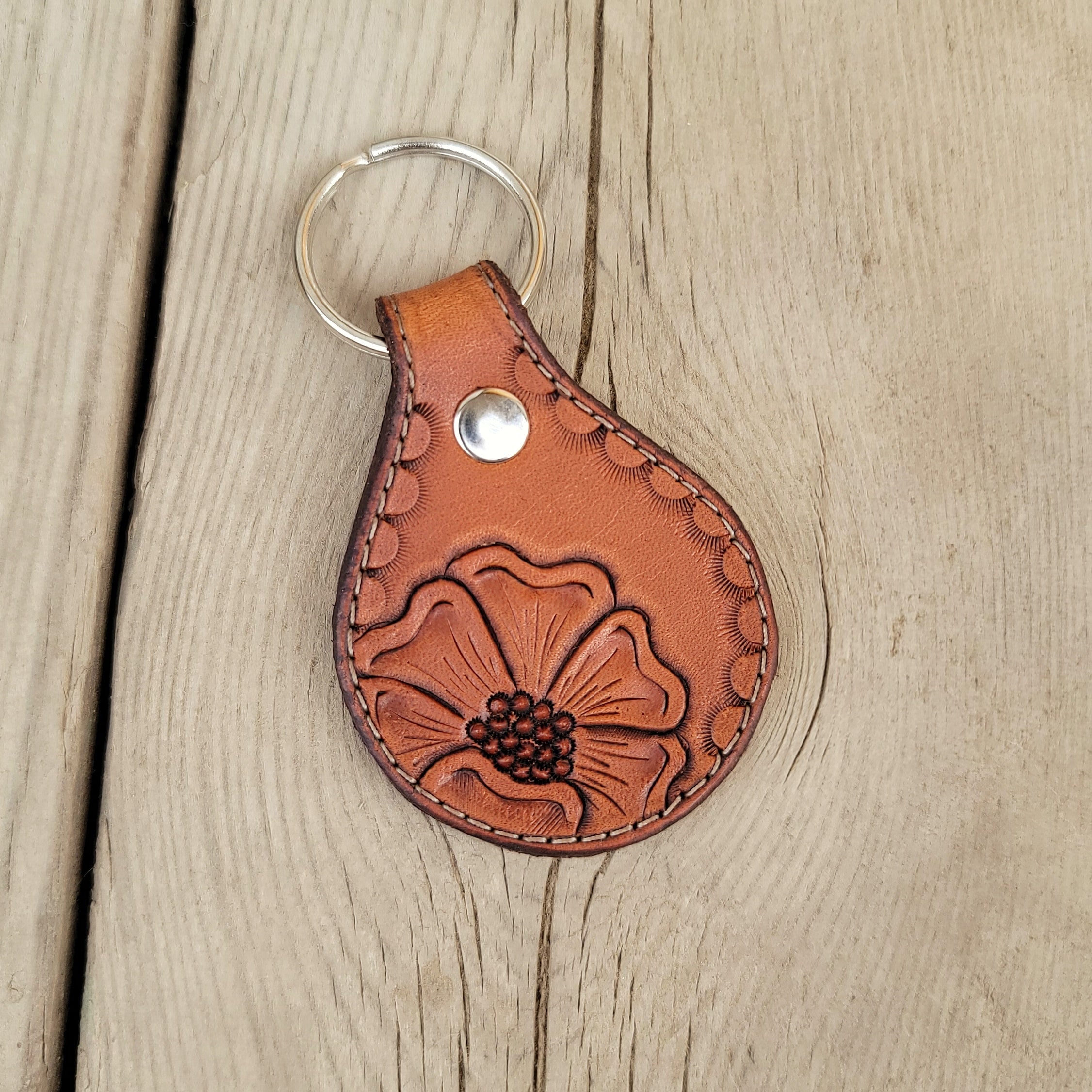 Floral Round Leather Keychain Wall Leather Co. LLC