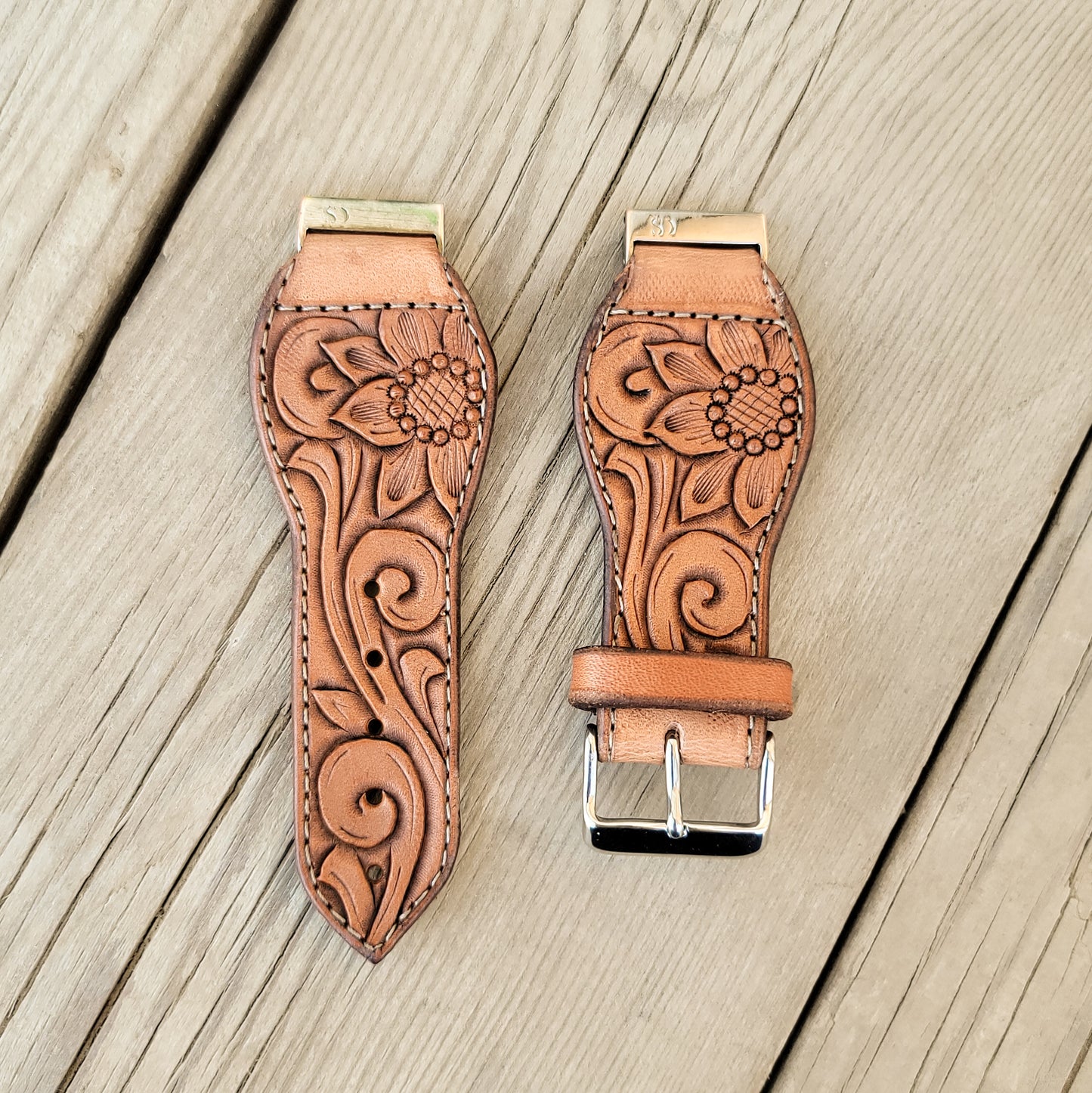 Sunflower & Scrollwork Leather Smart Watch Band