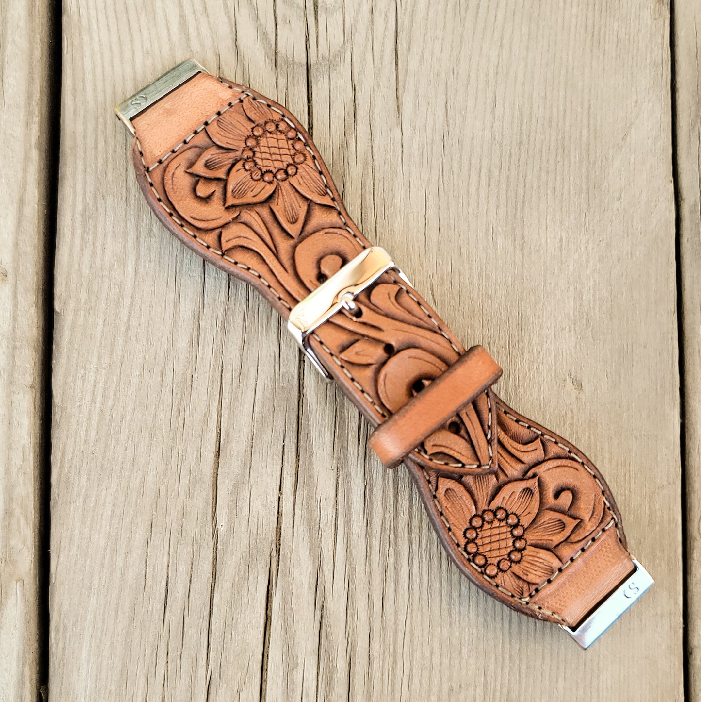 Sunflower & Scrollwork Leather Smart Watch Band