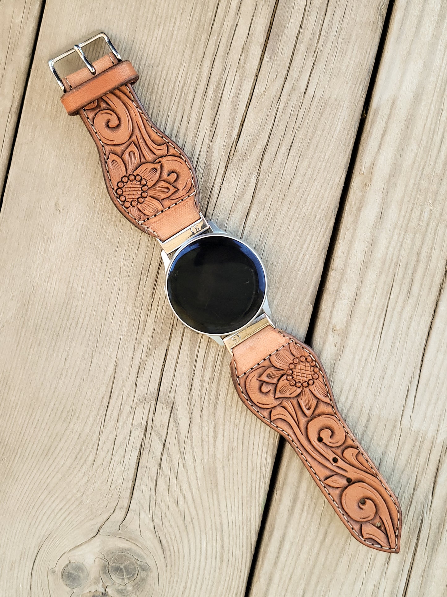 Sunflower & Scrollwork Leather Smart Watch Band
