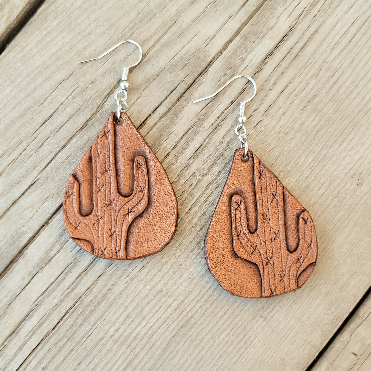 Teardrop Cactus Leather Earrings