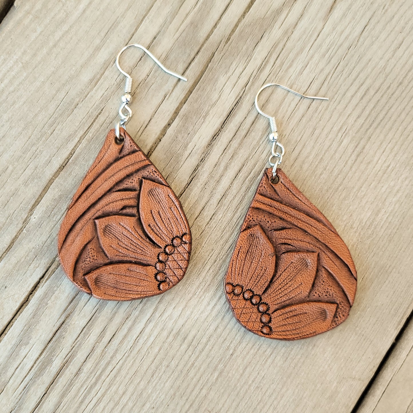 Teardrop Sunflower Leather Earrings