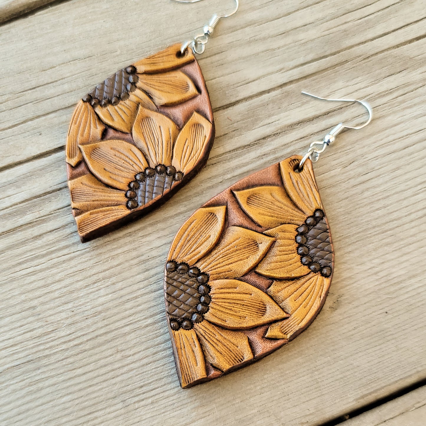Sunflower Leaf Earrings Painted