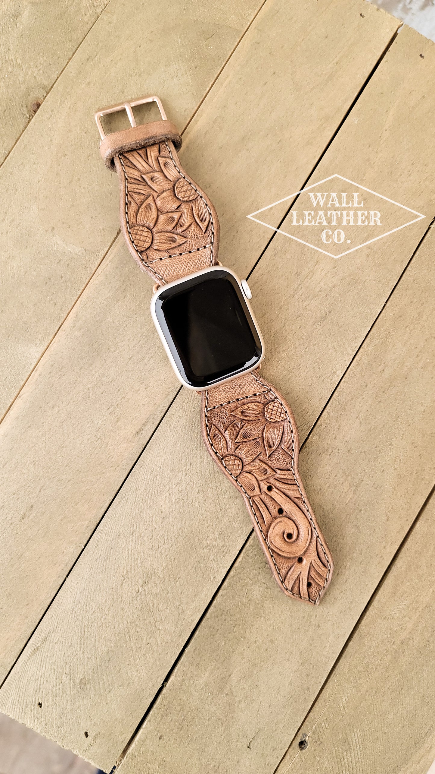 Sunflowers & Scrollwork Leather Smart Watch Band