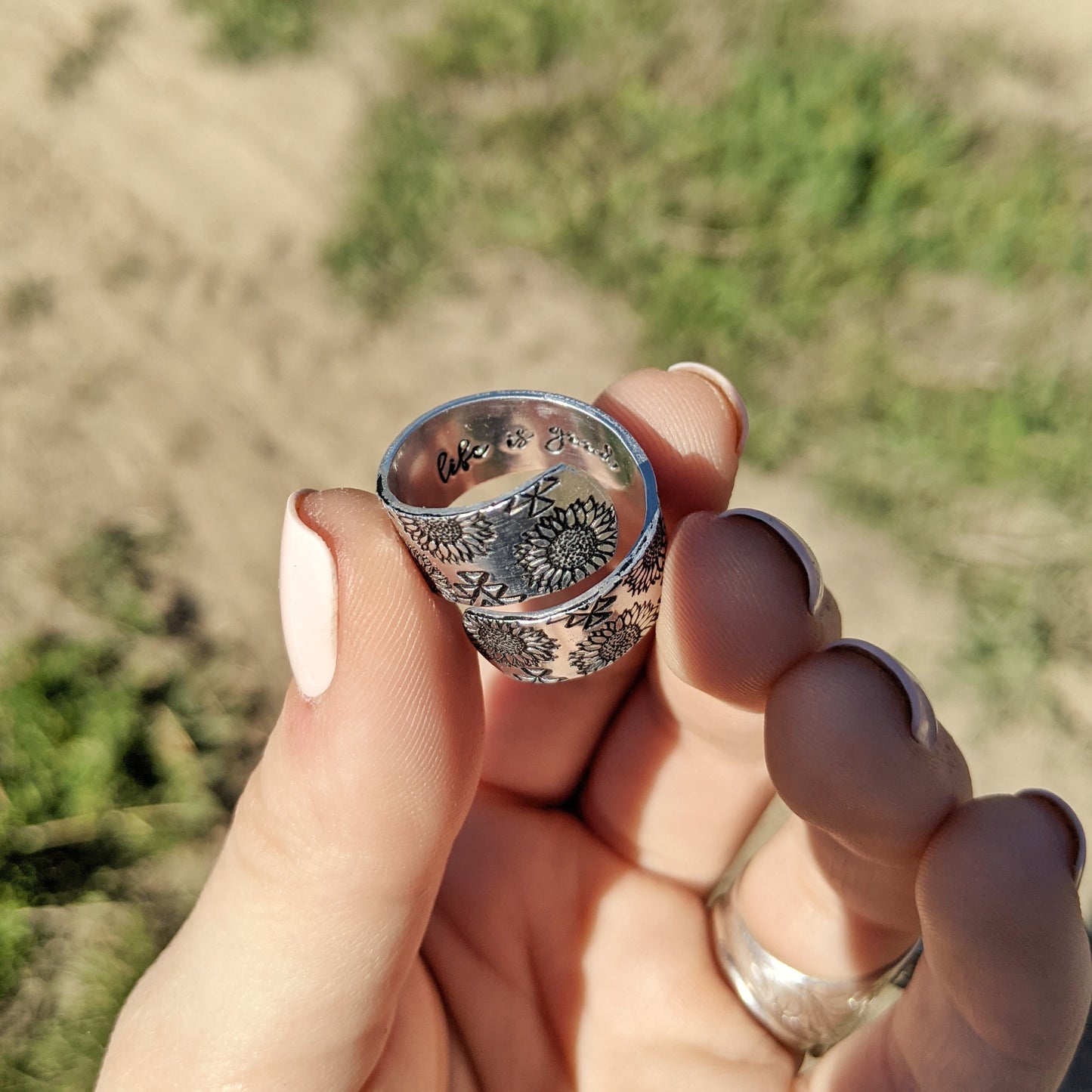 Sunflower Aztec Life is Good Wrap Ring