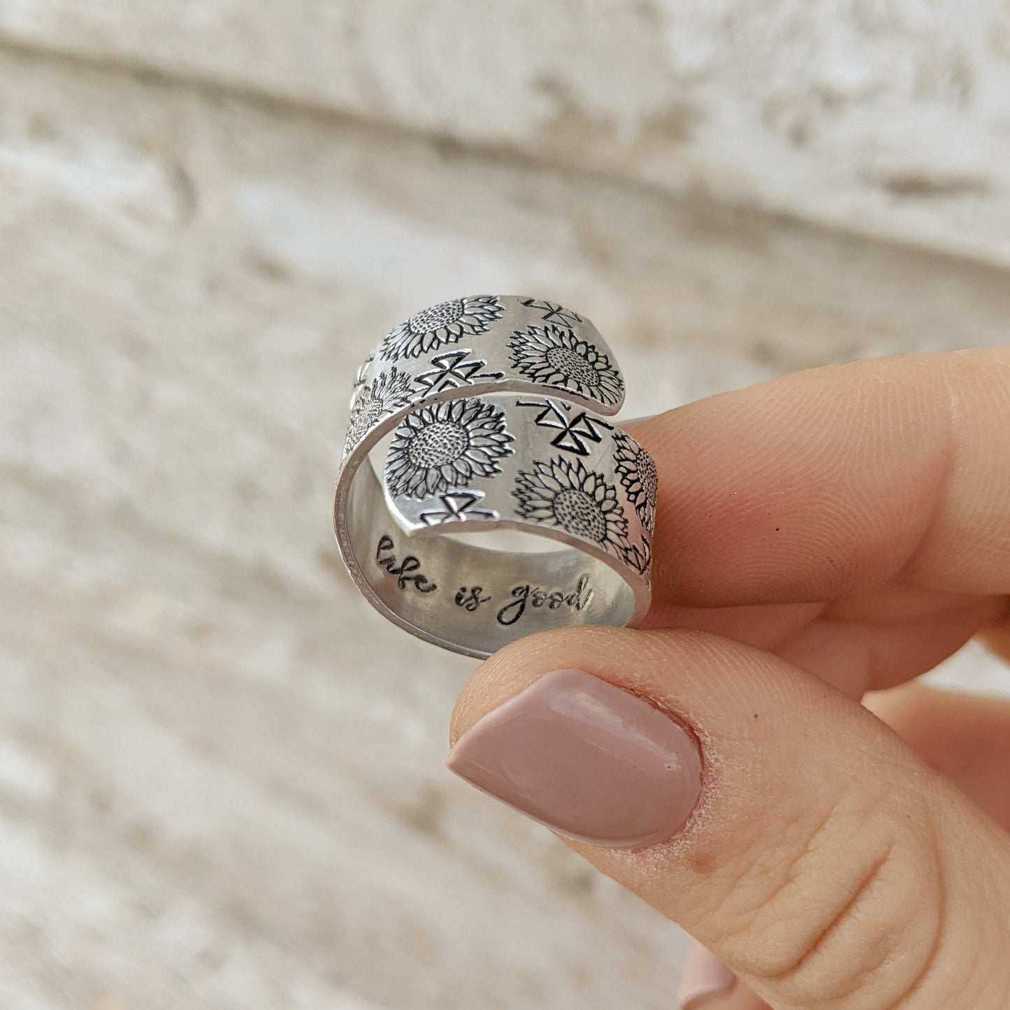 Sunflower Aztec Life is Good Wrap Ring