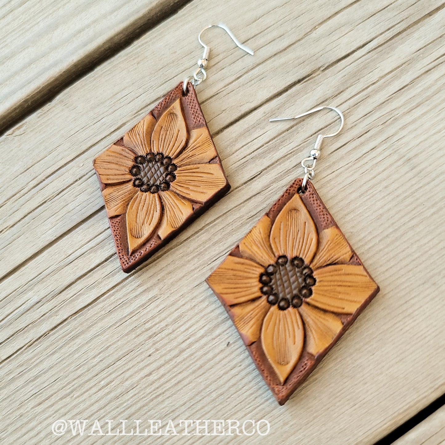 Diamond Sunflower Painted Leather Earrings