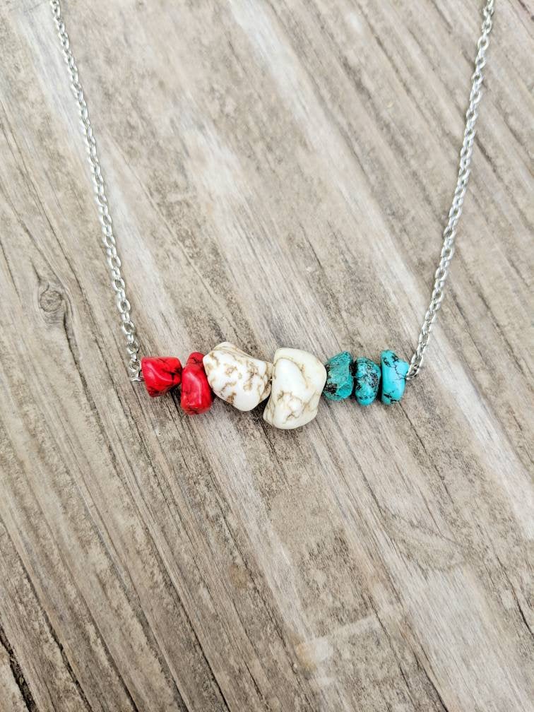 Turquoise & Magnesite Nugget Bar Necklace