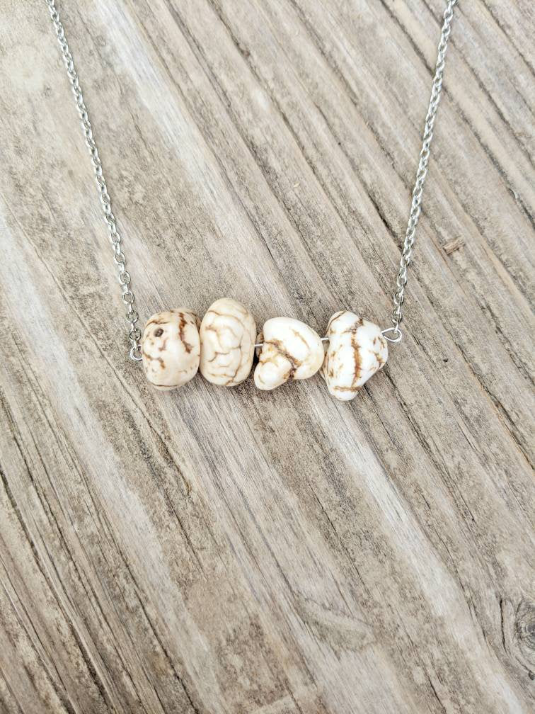 White Magnesite Nugget Bar Necklace