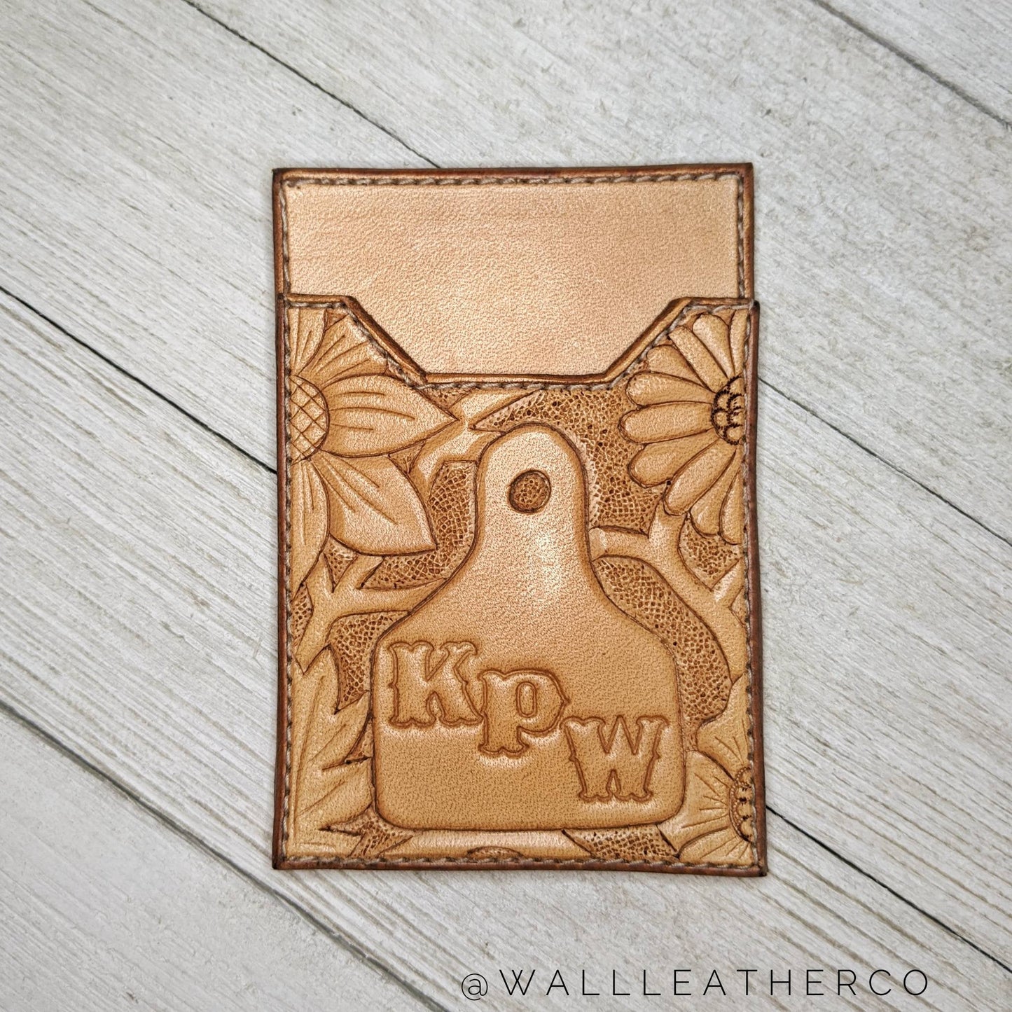 Floral Ear Tag Leather Phone Wallet w/ Initials