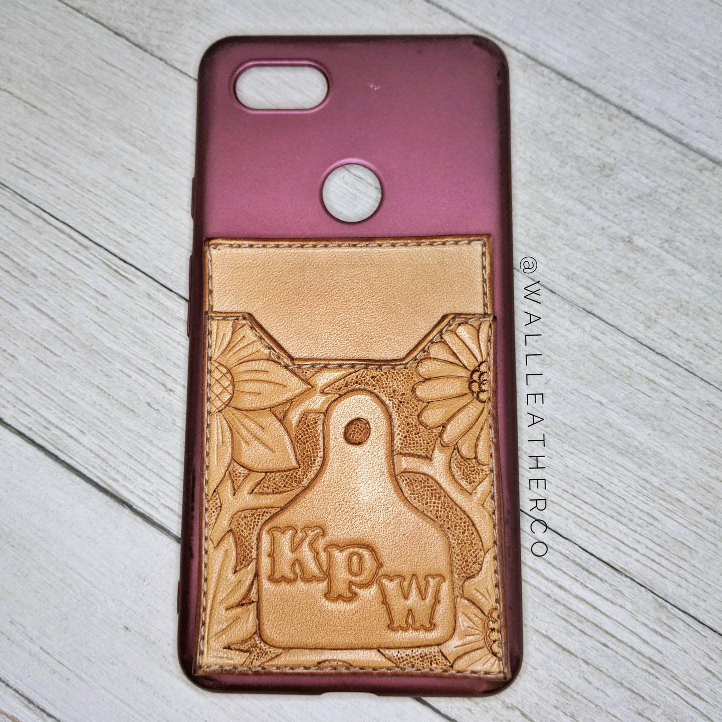 Floral Ear Tag Leather Phone Wallet w/ Initials