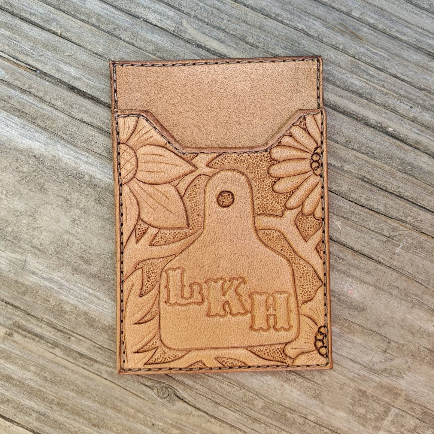 Floral Ear Tag Leather Phone Wallet w/ Initials