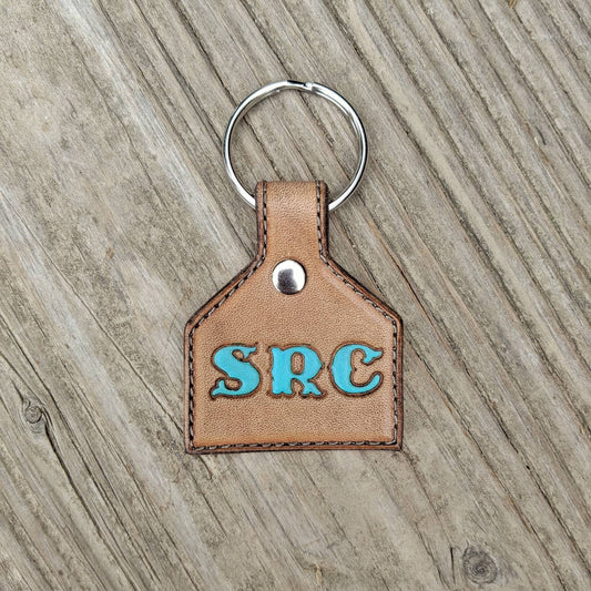 Custom Initial Ear Tag Leather Keychain