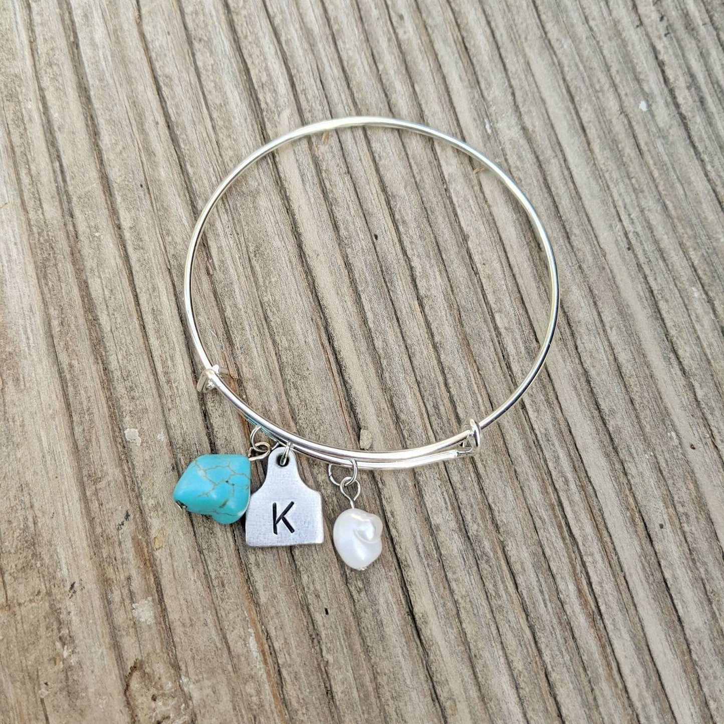 Initial Cattle Ear Tag Bracelet