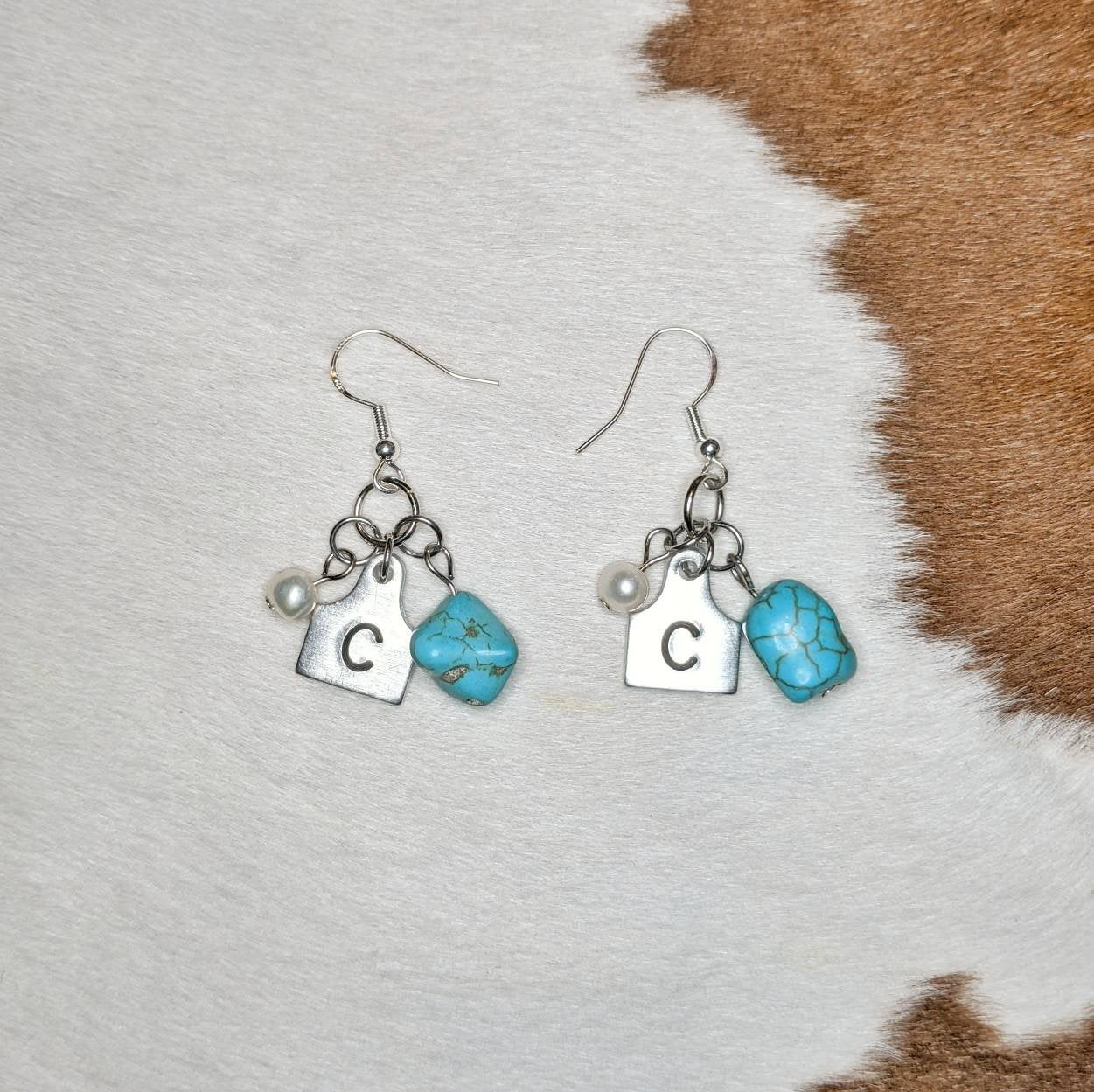 Initial Cattle Ear Tag Earrings