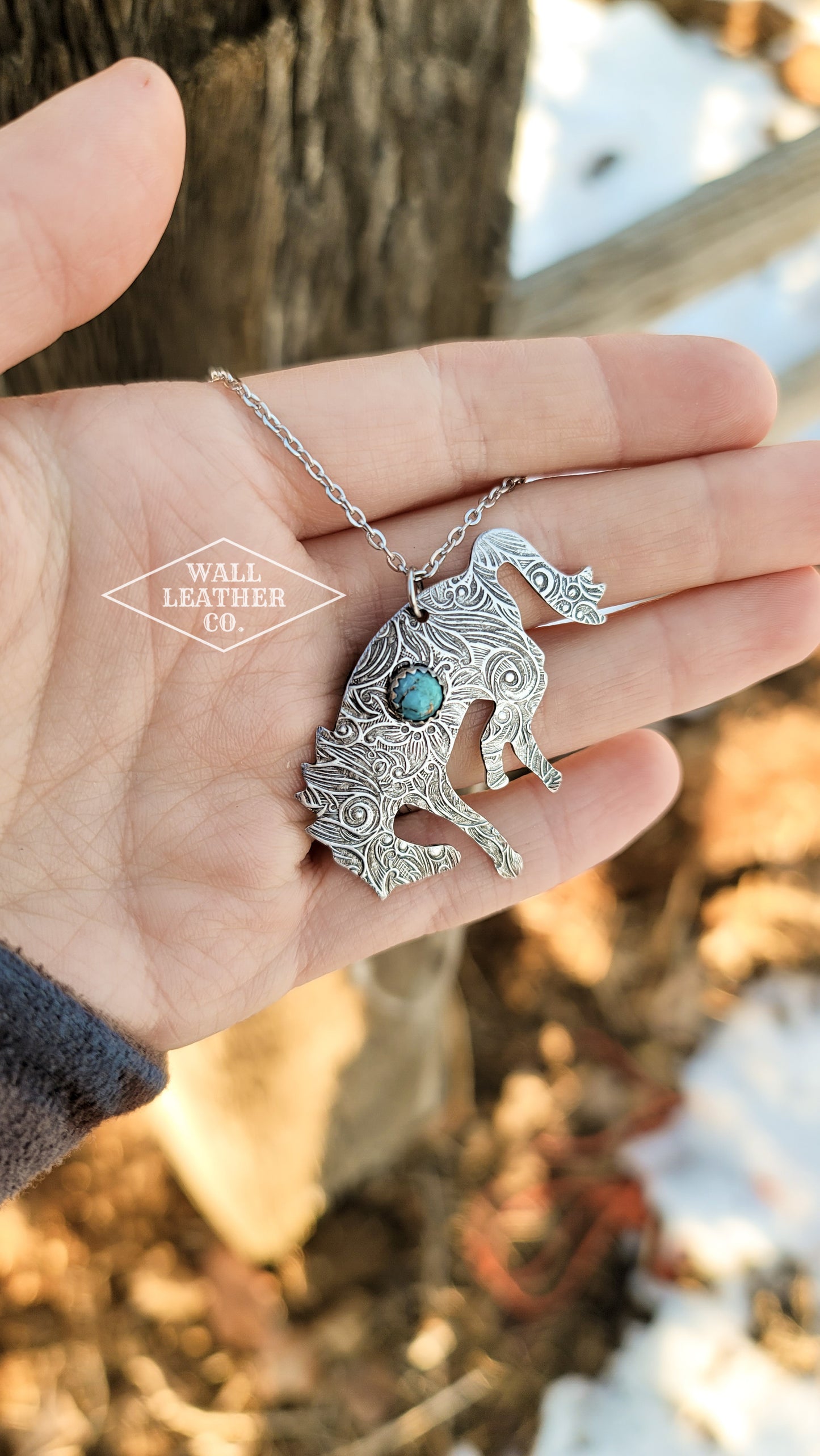 Tarnished Bucking Horse Necklace with Turquoise