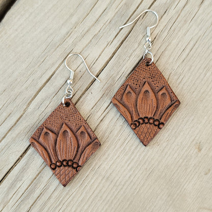 Small Diamond Sunflower Leather Earrings