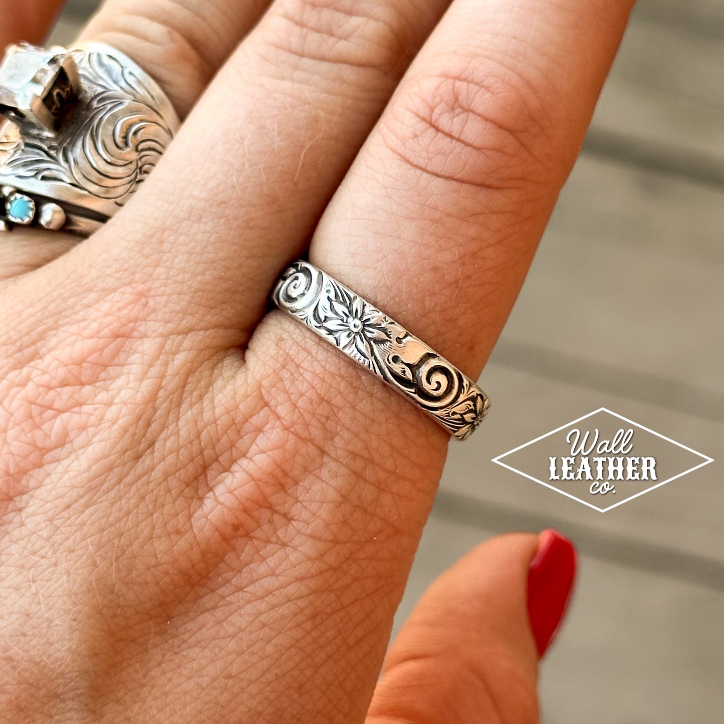 Sterling Silver Floral Engraved Ring